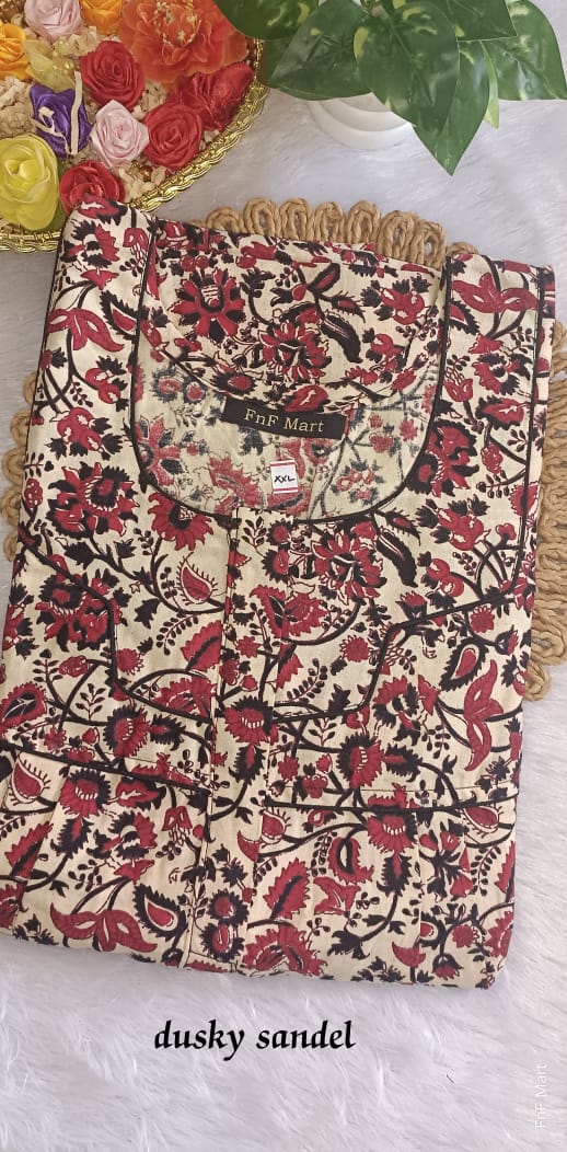 Jaipur Cotton Nighty - Skin & Red