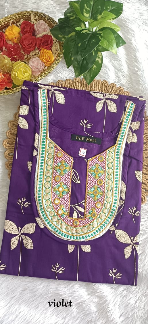 Cotton Embroidery Nighty - Purple
