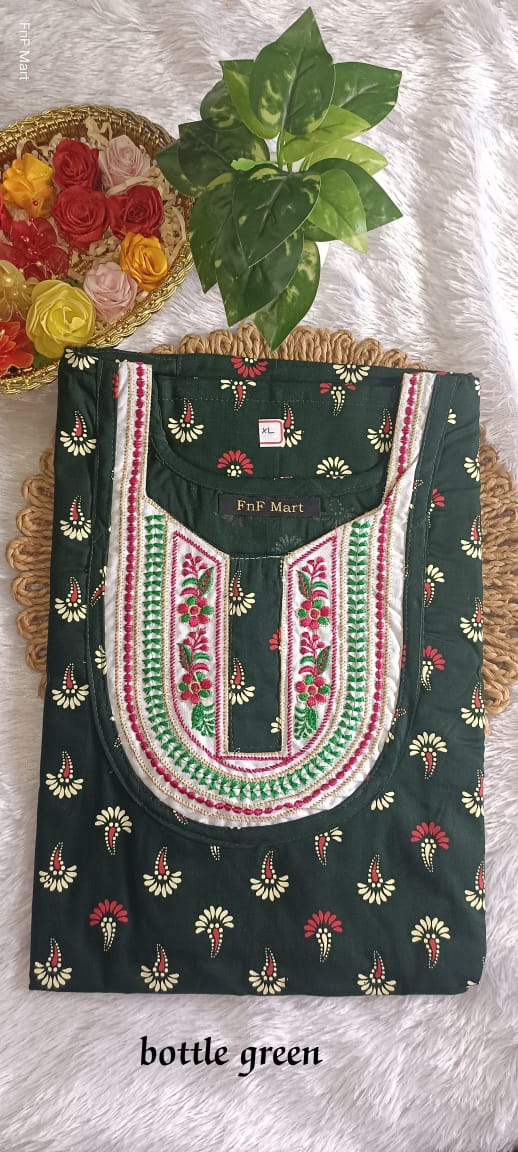 Cotton Embroidery Nighty - Black & Red