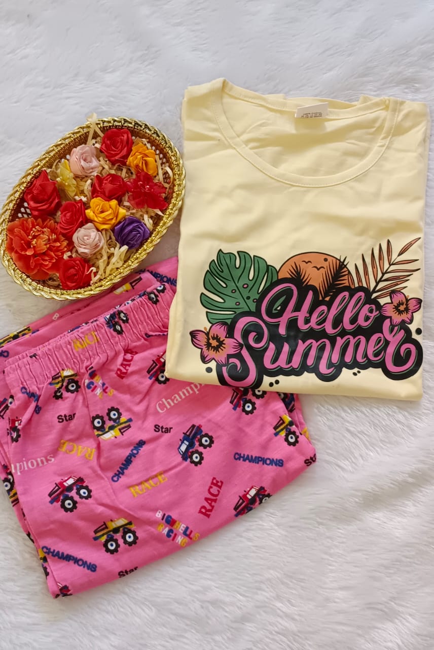 Xxl Paijama Set - Sandel with Pink