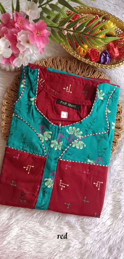 Cotton Nighty - Red & Blue